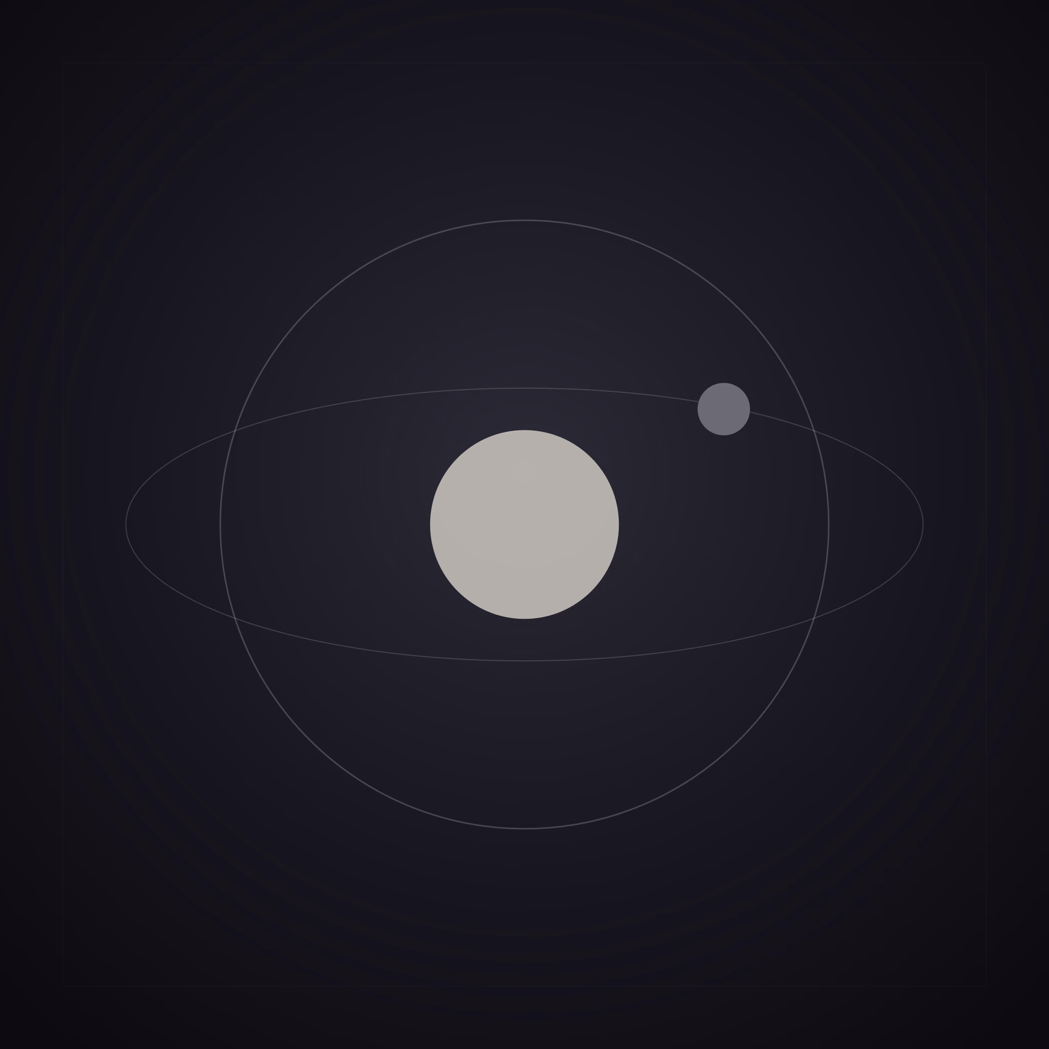 A dim orbital structure hovering around a small bone-colored core.